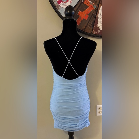✨✨Light Blue Ruched Mini Dress - Picture 3 of 5